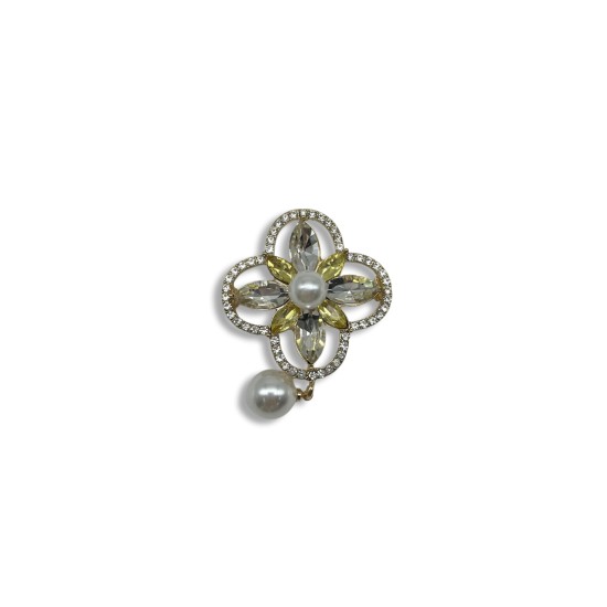 Four-leaf clover crystal brooch